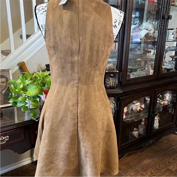 Mossimo Women's Cutout Faux Suede Fit & Flare Mini Dress Laser Cut Brown XS NWT - Picture 2 of 9
